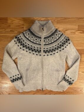L.L.Bean 100% Lambswool Sweater Women’s Large Nordic Fair Isle Full Zip Jacket